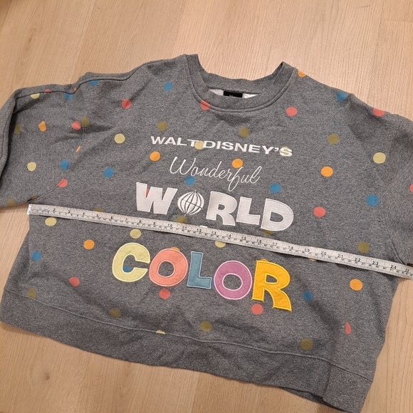 Walt Disney Grey 100 Polka Dot Wonderful World Of Color Cropped Crewneck Size 1X - Picture 4 of 7